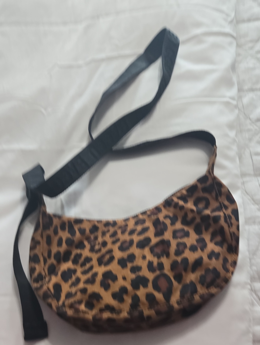 BAGGU Leopard-Print Crossbody Bag with Black Strap